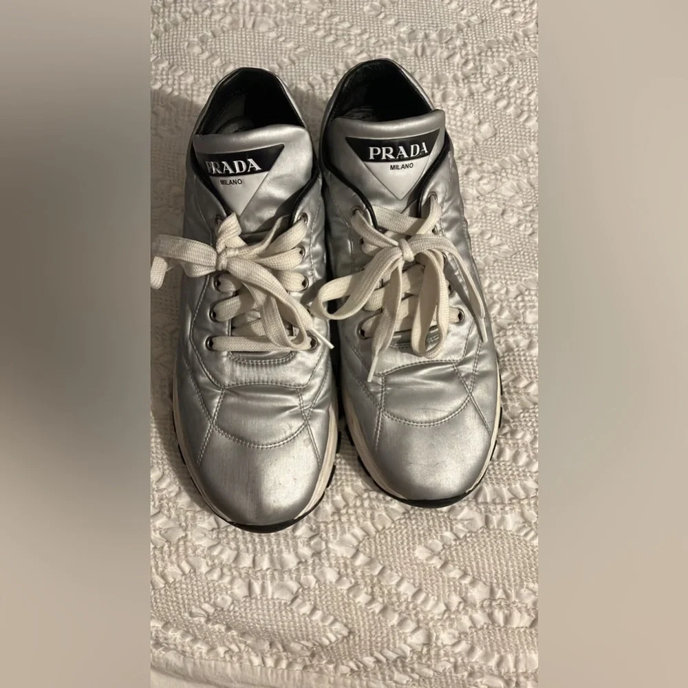 Silver nylon Prada sneakers - Picture 5 of 6